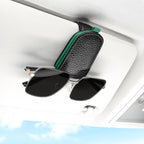 Sunglasses Holder for Car, Leather Magnetic Buckle Sun Visor Sunglass Clip, Ticket Card Storage Glasses Clip, Car Interior Accessories for Men and Women（Black-Green）