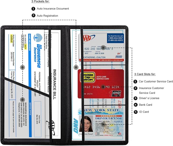Car Registration and Insurance Card Holder, Vehicle License Document Glove Box Compartment Organizer, Interior Car Accessories for Women Men (Cross Black)