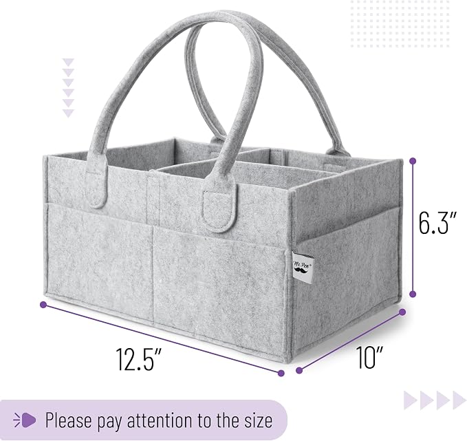 Mr. Pen- Baby Diaper Caddy Organizer, Gray, Medium | Nursery Storage Bin and Car Organizer for Diapers and Baby Wipes