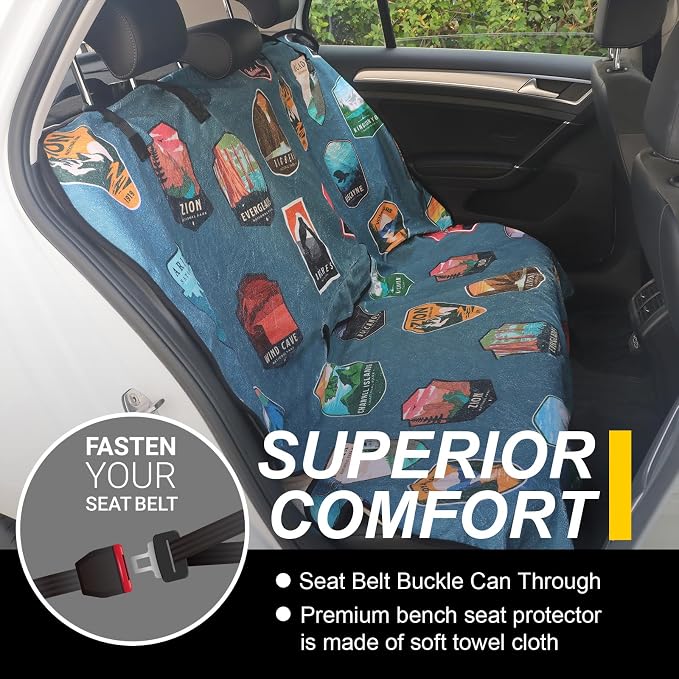 Back Seat Cover for Car Trucks Van SUV Jeep,Waterproof Rear Bench Towel Seat Covers for Dogs and Kids,Automotive Backseat Protector (National Parks)