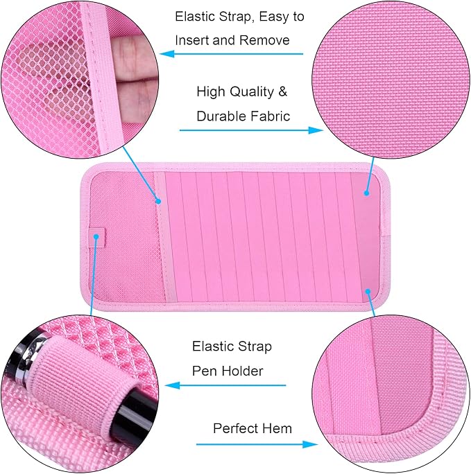 Car CD Case Holder, Vehicle Sun Visor Organizer for Cars with 12 DVD Storage Sleeves, 1 Mesh Pocket, 1 Pen Holder and Elastic Strap, Pink