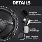 10 Pcs Car Floor Mats Full Set Car Accessories, Microfiber Leather Steering Wheel Covers 14.5-15 inch, Center Console Cover, Seat Belt Pads, Cup Coasters, Universal Interior Decor(Grey)