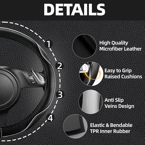 10 Pcs Car Floor Mats Full Set Car Accessories, Microfiber Leather Steering Wheel Covers 14.5-15 inch, Center Console Cover, Seat Belt Pads, Cup Coasters, Universal Interior Decor(Grey)
