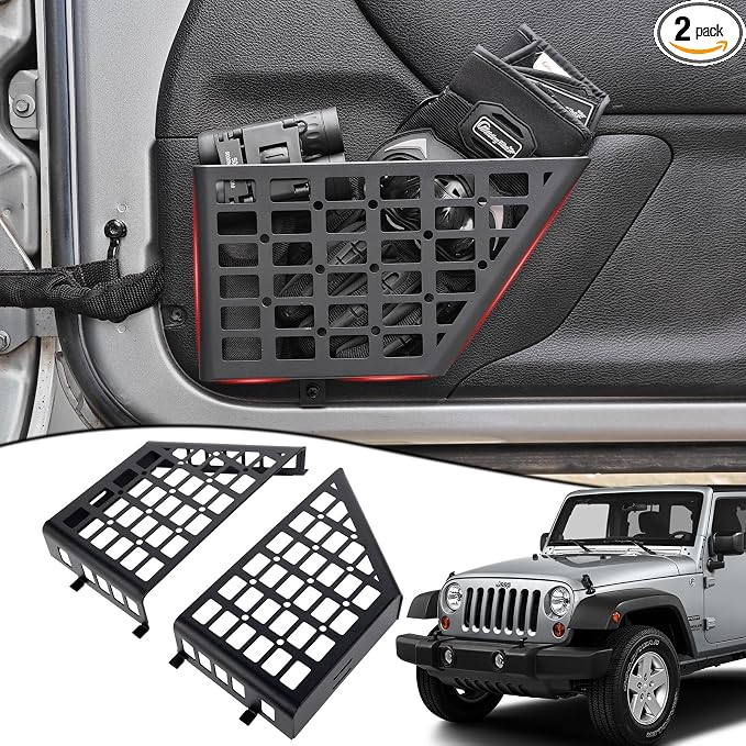 Z8 Metal Front Door Pockets for 2007-2018 Jeep Wrangler JK JKU 2/4 Storage Stainless Steel Door Side Insert Organizer