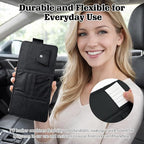 Black Car Sun Visor Organizer, 1-Pack Multi-Pocket Auto Storage Pouch for SUV and Truck, PU Leather Visor Holder with Zipper Pocket, Card Slots, Pen Loop, Sunglasses and Key Storage