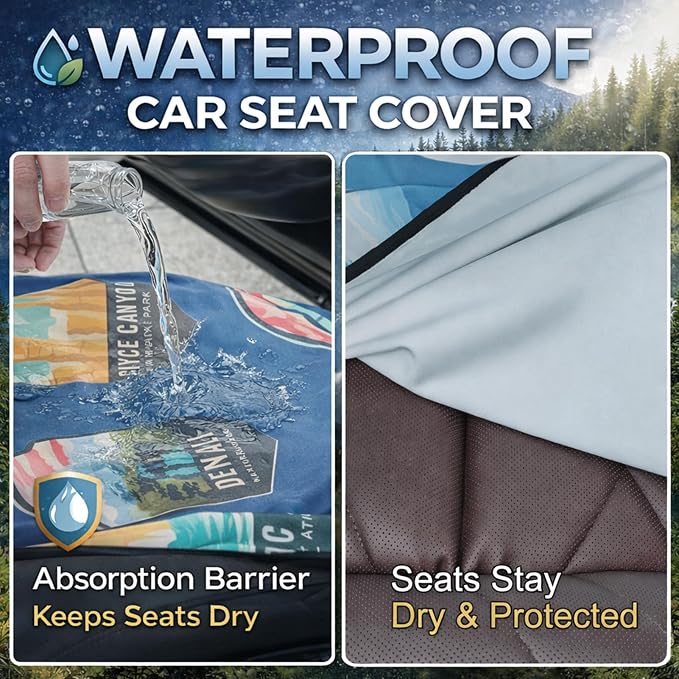 2 PCS Front Waterproof Car Seat Towel Covers, Sweat Seat Protector for Cars and SUVs with Headrest Cover and Fixed Hooks for Use After Gym, Beach, Swimming, and Outdoor Activities