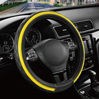 Leather Steering Wheel Cover – Black & Yellow, Universal Fit 14.5-15 Inch, Microfiber Leather, Anti-Slip & Breathable Design for Men and Women