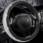 Bling Diamond Leather Steering Wheel Cover, with Bling Sparkly Crystal Glitter Rhinestones Universal Fit 14.5in-15in Car Wheel Protector for Women Girl Fit Suvs,Vans,Sedans,Car,Trucks, Silver