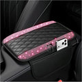 Stacool Upgraded Car Center Console Cover with Rhinestones,Microfiber Leather Car Armrest Cover Cushion with 2 Storage Bags,Universal Cars Armrest Storage Box as Cars Interior Accessories