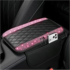 Stacool Upgraded Car Center Console Cover with Rhinestones,Microfiber Leather Car Armrest Cover Cushion with 2 Storage Bags,Universal Cars Armrest Storage Box as Cars Interior Accessories