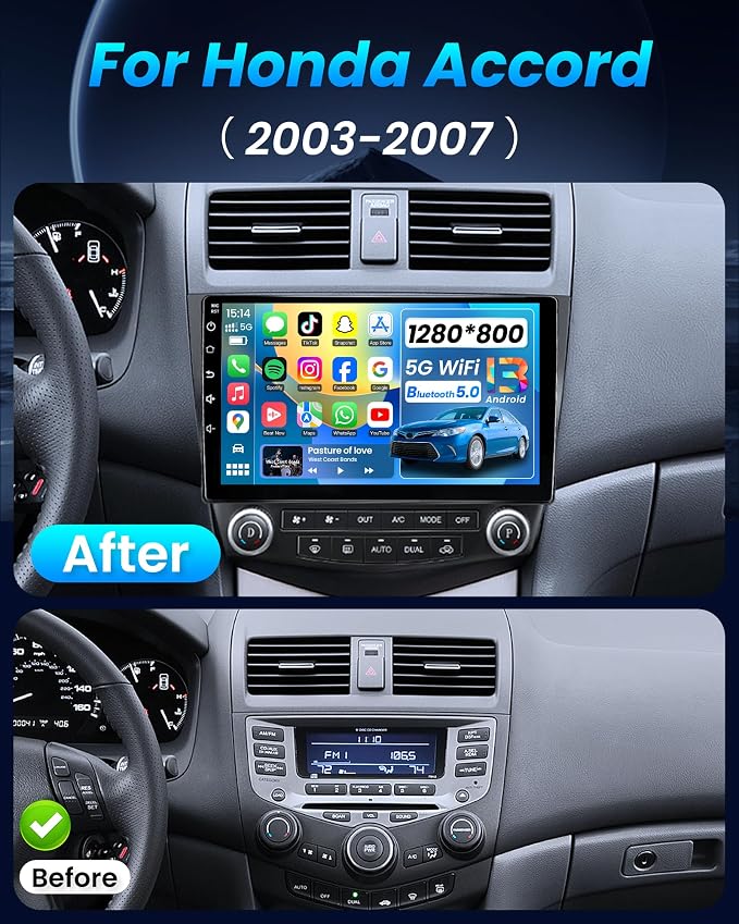 Car Radio Stereo for Honda Accord 7th 2003 2004 2005 2006 2007: 10 inch with CarPlay Android Auto 5G WiFi Bluetooth GPS SWC Mirror Link DSP FM/RDS 2+32