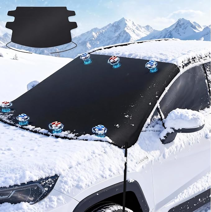 2025 Upgrade All-Season Car Windshield Cover - 600D Heavy-Duty Magnetic Cover for Snow/Sun/Dust/Rain, Fits Sedans & Small to Mid-Size SUVs, Year-Round Car Shield Outdoor Accessories