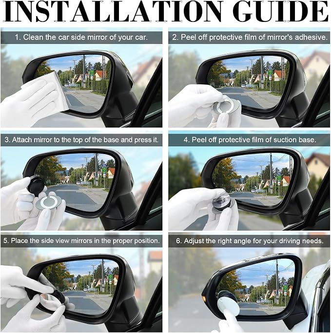 Blind Spot Car Mirror, Oval HD Glass Frameless Convex Side Mirror Blindspot, Reusable 360° Wide Angle Rear View Car Mirrors with Powerful Adjustable Suction Cup - Exterior Mirrors