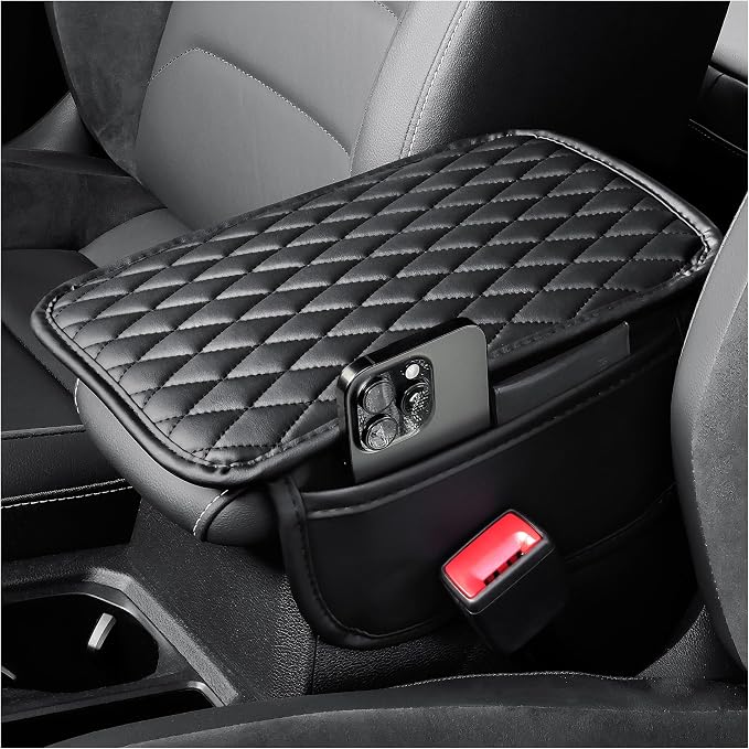Arm Rest Cover for Car,Leather+Memory Foam Center Console Cover with Storage Bags,Universal Middle Console Cover Car Accessories Interior for Most Car Center Consoles (Black)
