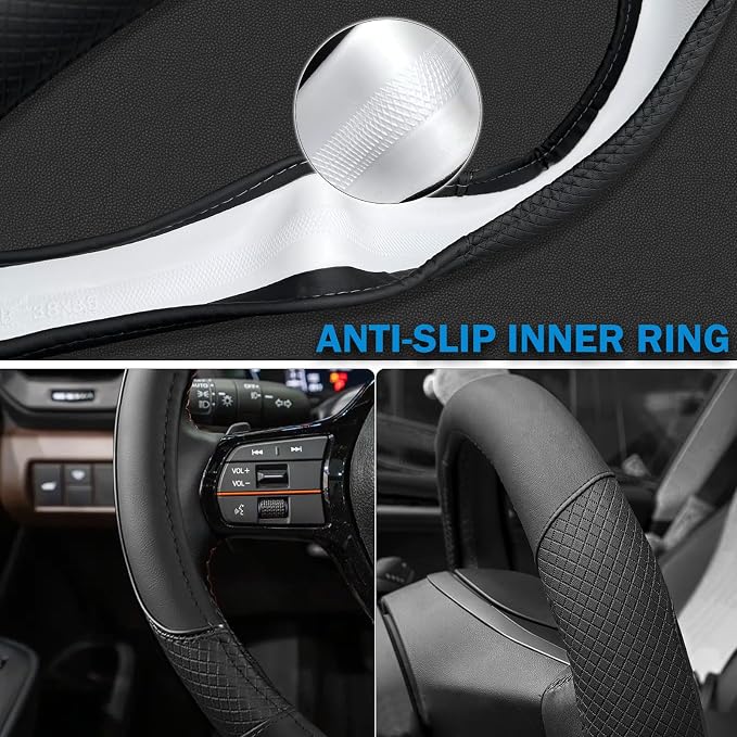 Auto Car Steering Wheel Cover for Hyundai,Tucson,Sonata,Elantra,Santa Fe,Genesis,Sonata Hybrid,Azera,Venue,Kona, 14.5-15 inches(Black-Standard Size)