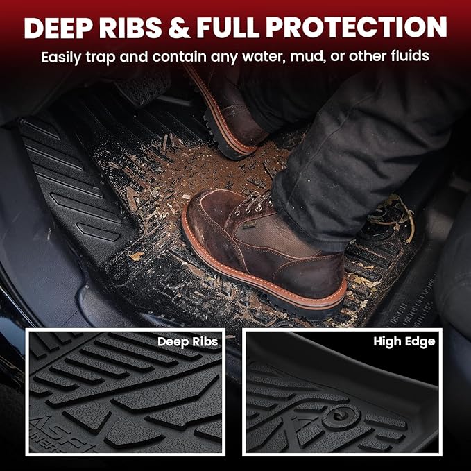 Floor Mats 2019-2026 for Chevy Silverado/GMC Sierra 1500, 2020-2026 2500HD 3500HD (Double Cab/Bench Seat/Without Rear Underseat Storage Box) All Weather TPE Custom Fit Floor Liners