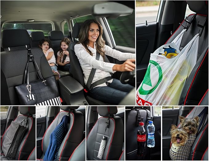Adjustable Headrest Hooks for Car, Purse Hanger Headrest Hook Holder for Car Seat Organizer Hook for Purse or Grocery Bags,2 Pack, Black