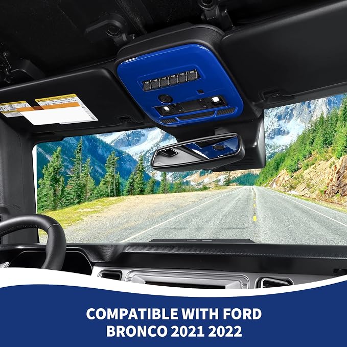 for Bronco Front Reading Light Panel Trim Cover Compatible with 2021-2025 Ford Bronco Interior Accessories 2-Door 4-Door, Blue (with AUX Switches)