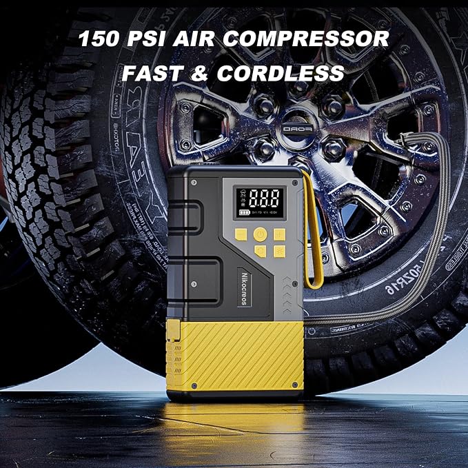 Portable Car Jump Starter with Air Compressor Tire Inflator Battery Jumper | Jump Box 3000A Peak and 150 PSI Air Pump,for 12L Gas & 10L Diesel Engines,LCD Display,LED Light