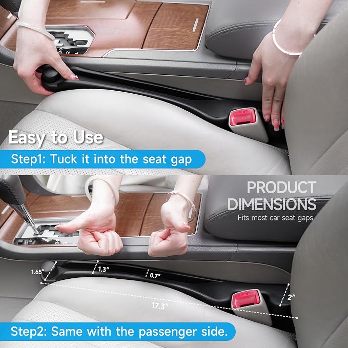 Car Seat Gap Filler Set of 2, Soft Foam Multifunctional Seat Side Gap Filler with Organizer & Hook Function, 3in1 Gap Stopper Universal Fit Car SUV Truck Fill The Gap Between Seat & Console