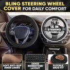 Black Bling Car Accessories Set - 27 Pieces Car Interior Kit with Rhinestone Steering Wheel Cover, Diamond License Plate Frame, Phone Holder, Coaster & Hook, Great Gift for Drivers