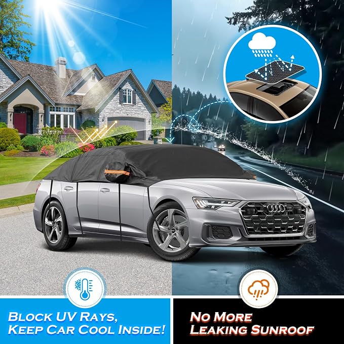 Half Car Cover SUV, Hail Protector Car Cover with Cotton Liner, Top Cover for Ice and Snow, All Weather Vehicle Body Cover for Sun, Rain, Dust, Fit SUV 190-200 inchs