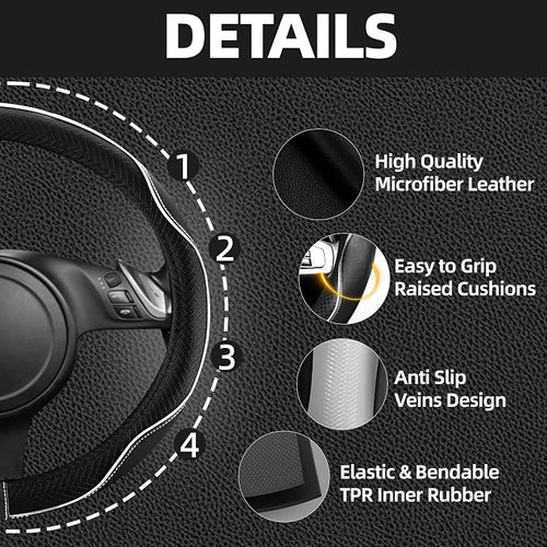 10 Pcs Car Floor Mats Full Set Car Accessories, Microfiber Leather Steering Wheel Covers 14.5-15 inch, Center Console Cover, Seat Belt Pads, Cup Coasters, Universal Interior Decor(White)