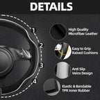 14 PCS Leather Car Seat Covers Full Set, 14.5”-15'' Sporty Steering Wheel Cover Universal, Center Console Cover, Seat Belt Cushion, Cup Holder Coaster, Car Interior Set White