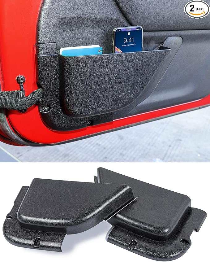 DP5 Front Door Storage Pockets Without Cup Holder, Side Insert Box Organizer for 2011-2018 Jeep Wrangler JK JKU 2/4 Door, Interior Expansion Accessories, Black, 2 PCS