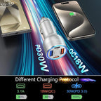 USB C Car Charger, 3 Pack 65W 4 Ports 12V USB C Cigarette Lighter Adapter QC 3.0&PD 30W Super Fast Type C Car Phone Charger for iPhone 15/14/13/11/iPad Pro,Samsung,Android(Silver)
