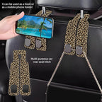 Purse Hook for Car Abstract Brown Leopard 1 Pack Headrest Back Seat Hook Premium Leather Double Metal Hanger Storage Pack Bag Purse Holder Car Accessories