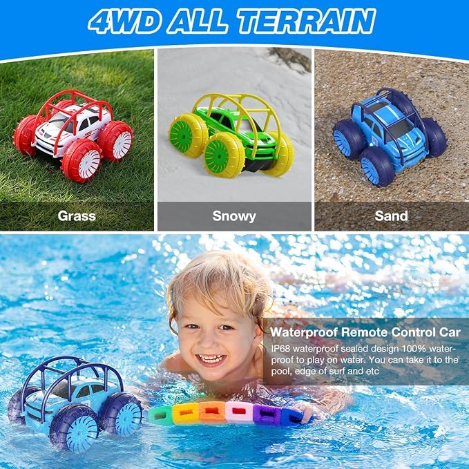 Amphibious Remote Control Car,Rechargeable RC Cars Toy 360° Flips Rotation Stunt Crawler 15KM/H 4WD All Terrain Outdoor Indoor Toy for Kids Boys Girls 3-12