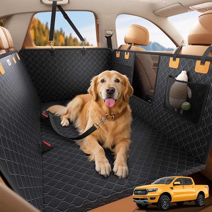 Dog Car Seat Cover for Back Seat - [Upgraded Anti-Ripped] Back Seat Extender for Dogs Hard Bottom, Waterproof Dog Hammock for Car with Mesh Window, Pet Backseat Protector SUV & Small Truck XL