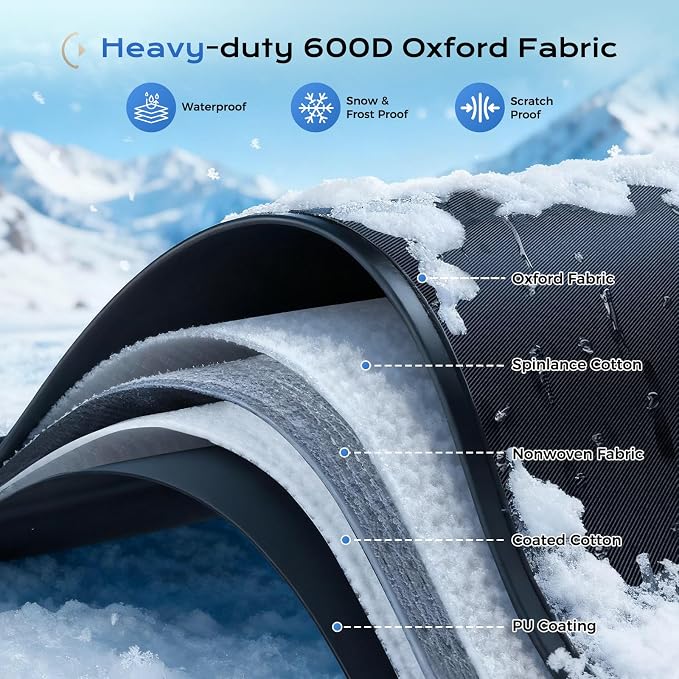 Coverado Windshield Cover for Ice and Snow, Duable 600D Oxford Fabric Waterproof Heavy Duty, Winter Windshield Frost Protector for Most Cars, SUVs, Trucks, Medium (67' x47'')