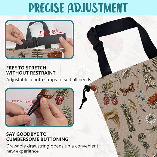 Car Garbage Bag Vintage Mushroom Forest Plants Drawstring Car Trash Bag Hanging for Back Seat with Adjustable Buckle Canvas Vehicle Trash Can Easy-to-Install