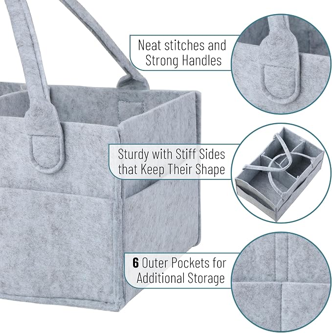 Mr. Pen- Baby Diaper Caddy Organizer, Gray, Large | Nursery Storage Bin and Car Organizer for Diapers and Baby Wipes