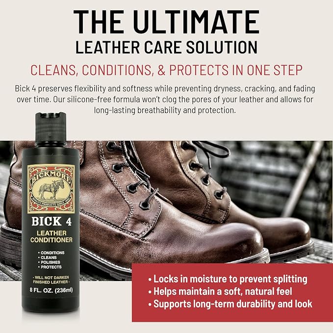 Bick 4 Leather Conditioner & Cleaner, Won't Darken Boots, Couch, Bags 8 oz | Made in USA, For Shoes, Furniture, Jackets, Auto Interiors, Apparel & Accessories