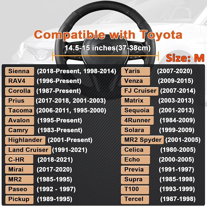 Steering Wheel Cover for Toyota, Auto Car Steering Wheel Cover for Toyota Highlander Rav4 Corolla Camry - Solid Black