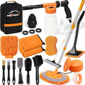Car Wash Detailing Kit Cleaning Set with Foam Gun Sprayer, Long-Handle Brush, Large Wash Mitt, Towels, Complete Interior & Exterior Car Washing Supply Set (Orange)