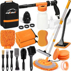 Car Wash Detailing Kit Cleaning Set with Foam Gun Sprayer, Long-Handle Brush, Large Wash Mitt, Towels, Complete Interior & Exterior Car Washing Supply Set (Orange)
