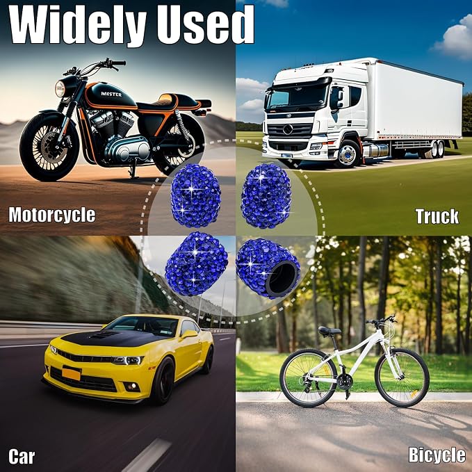 8PCS Bling Crystal Diamond Tire Stem Valve Caps, Dustproof Car Wheel Tire Valve Caps Universal Tire Valve Stem Covers for Cars, SUV, Trucks, Bikes, Motorcycles, Bicycles (Blue)