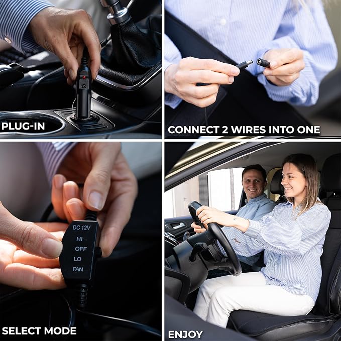 Cooling Car Seat Cover, 12V Car Seat Cooling Pad Adjustable Temperature, Breathable Sweat Protector Cooling Seat Cushion, Cooling Car Seat Covers for Summer 2-Pack Integrated Cigarette Lighter