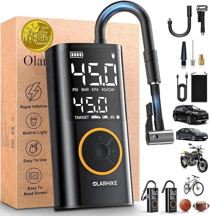 Tire Inflator Portable Air Compressor, Smart Dual Hose System, Auto Air Pump for Car Tires, Bike,Bicycle, Motorcycles,Electric Pump with LED Light & Digital Pressure Gauge