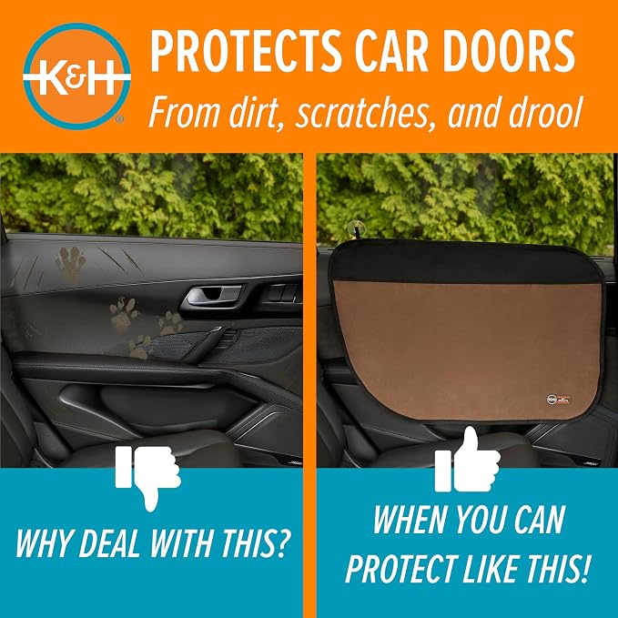 K&H Pet Products Car Door Protector for Dogs, 2 Pack Waterproof Interior Pet Car Door Protector from Dog Scratching, Stay Put Cover Design, Fits Most Vehicles, Washable - 27 x 19in Tan (Pack of 6)