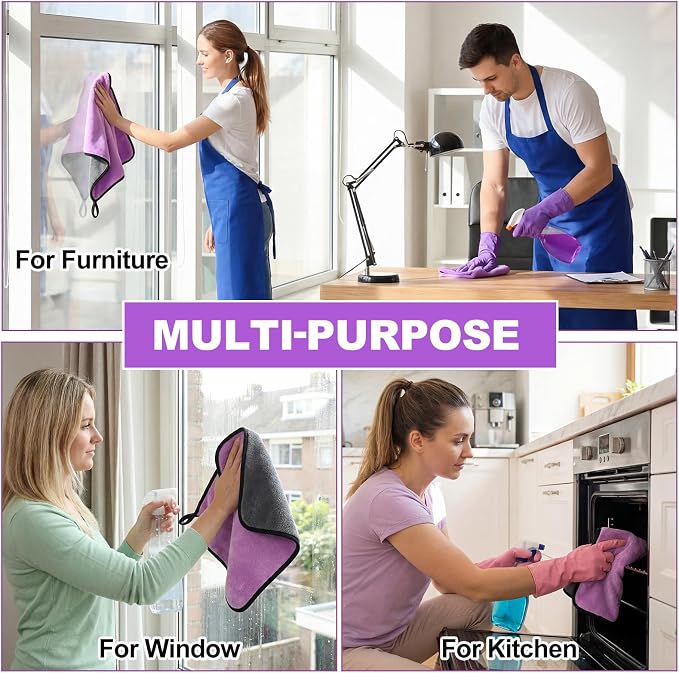 20 Pcs Microfiber Car Drying Towels Microfiber Cleaning Cloth 800 GSM Thick Plush Cleaning Dusting Cloth Auto Detailing Absorbent Towels Rags for Car Household Kitchen Window(Grey and Purple)