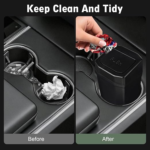 Car Trash Can with Lid - Mini Car Garbage Can Bin for Cup Holder - Black Small Leakproof Vehicle Trash Bin for Back Seat, Cute Automotive Accessories Organizers and Storage for Door SUV Truck