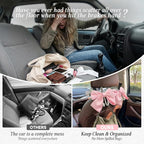 2PCS Satin Bow Pearl Car Seat Headrest Hooks – Car Bag Holder & Vehicle Hanger for Purses – Cute Coquette Aesthetic Interior Decoration – Cute Auto Organizer Accessories Universal (Pink)