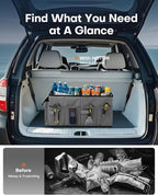 Trunk Organizer for Car - Car Organizer, Foldable Trunk organizer for SUVs & Sedans, Sturdy Organization for Car Accessories, Tools, Sundries, Grey, 2 Compartments, 21.3"×12.6"×10.6"