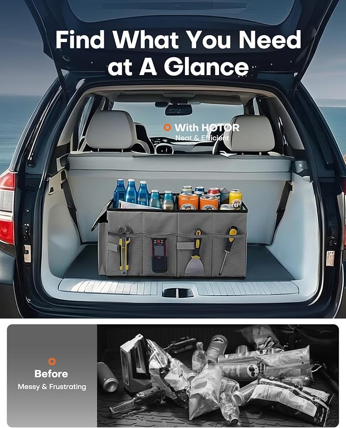 Trunk Organizer for Car - Car Organizer, Foldable Trunk organizer for SUVs & Sedans, Sturdy Organization for Car Accessories, Tools, Sundries, Grey, 2 Compartments, 21.3"×12.6"×10.6"