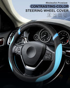 Universal Leather Steering Wheel Cover for Women Steering Wheel Cover for Car 15 inch (Blue)